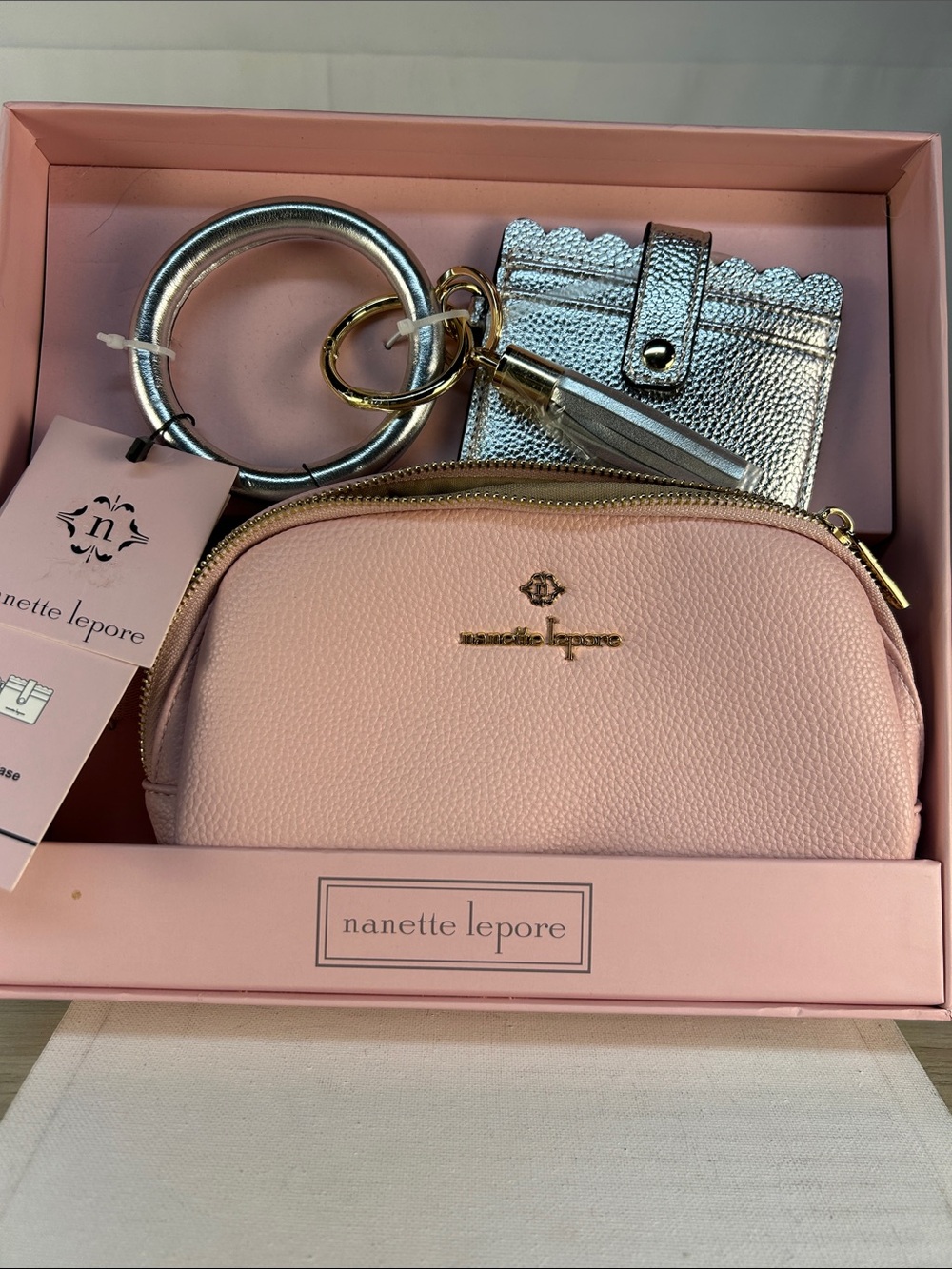 Nanette Lepore Blush Pink belt bag Set with Silver Cardholder